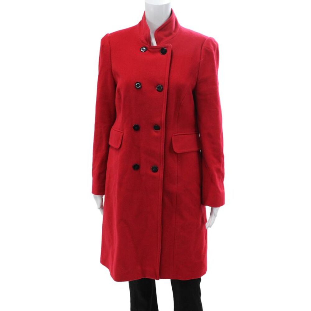 Pure Collection Womens Overcoat Red High Neck Button Virgin Wool Size 6
